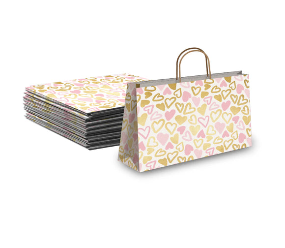 Pink and Gold Hearts Vogue Kraft Shopping Bag